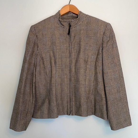 Vintage Louben II Petites Black and White Plaid Blazer Virgin Wool Size 14P - Picture 2 of 8